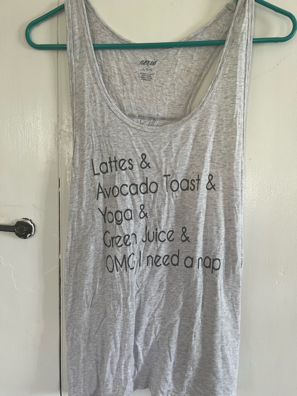 aerie Light Gray Graphic Muscle Tank - Black Text